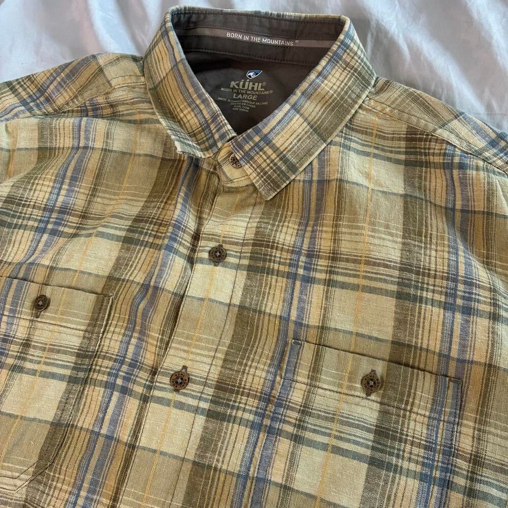 KÜHL Plaid Short Sleeve Button Up Shirt Men’s Large Outdoor Hiking Dual Pocket